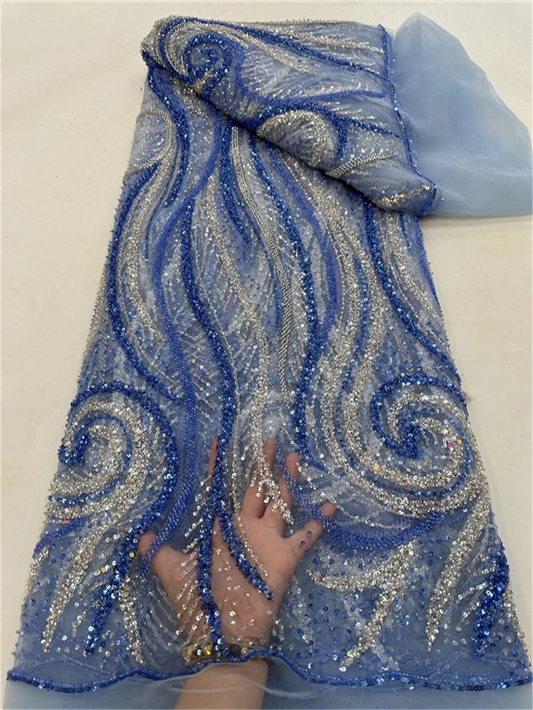 

5 ярдов роскошной африканской кружевной ткани с пайетками для жениха, высококачественная французская нигерийская кружевная ткань с бисером для свадебного платья 2026 года