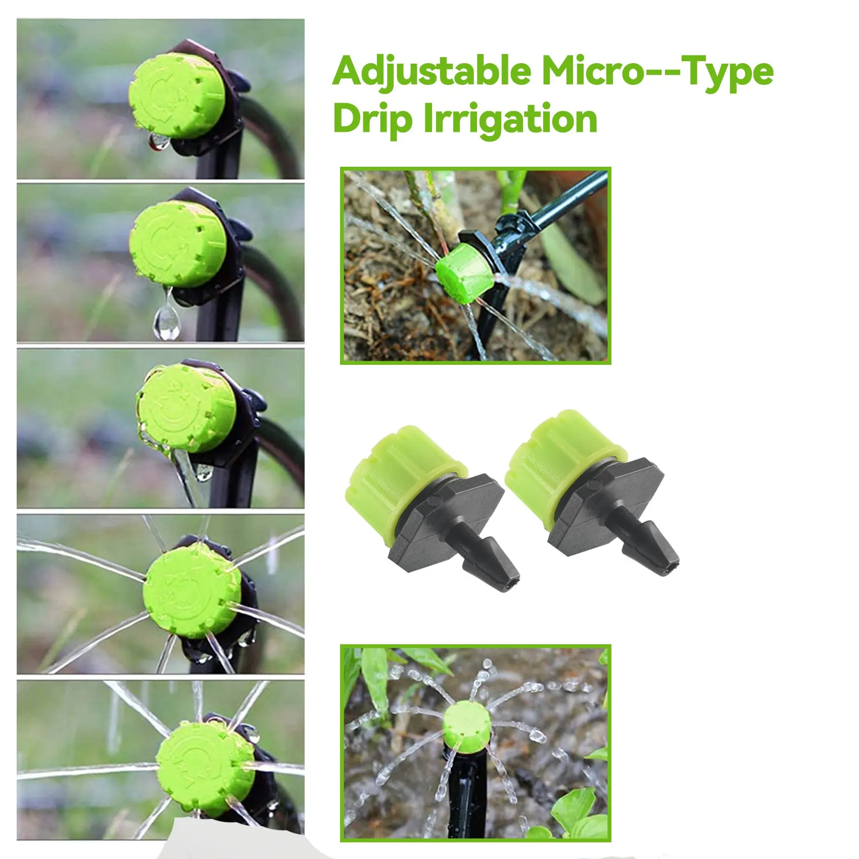 A27F-100Pcs 1/4Inch Adjustable Micro-Type Drip Irrigation System Watering Sprinklers Anti-Clogging Emitter Garden Supplies