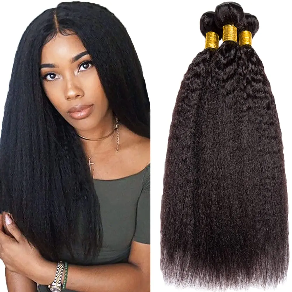 Brazilian Kinky Straight 1/3 Bundles Remy Yaki Straight Bundles Human Hair Extensions Natural Color Human Hair Weave