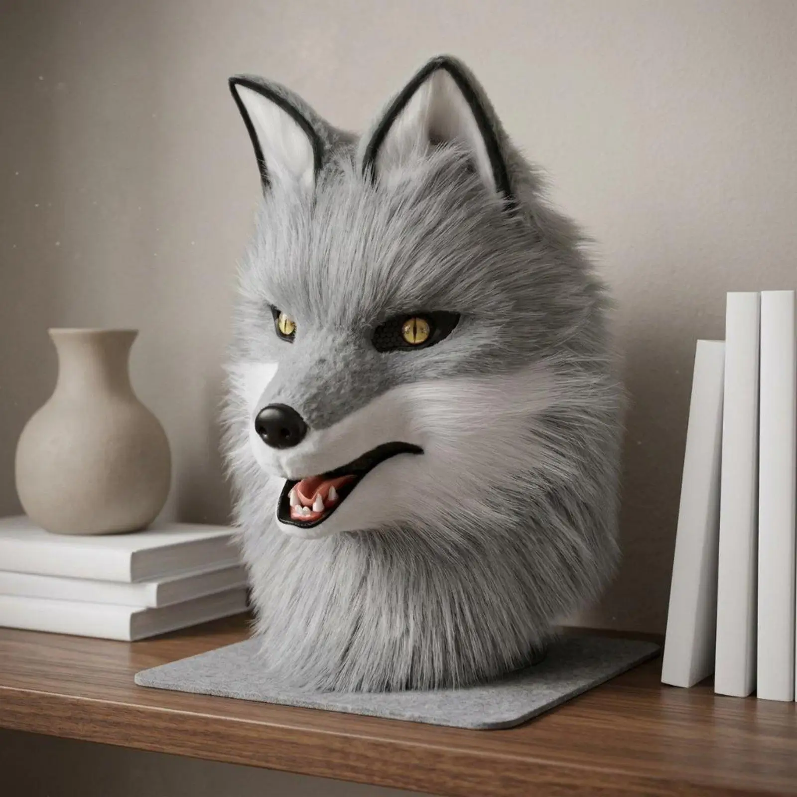 Plush Furry Animal Head Mask for Cosplay Costume Canine Headgear with Pointed Ears for Stage Show and Photo Prop