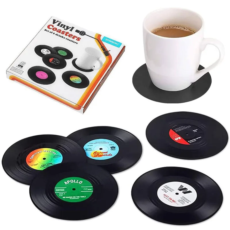 Retro Disk Vinyl Record Cd Coasters Set 6/12pcs Non-slip Coasters Effective Protection Of The Desktop To Prevent Damage, Dirty