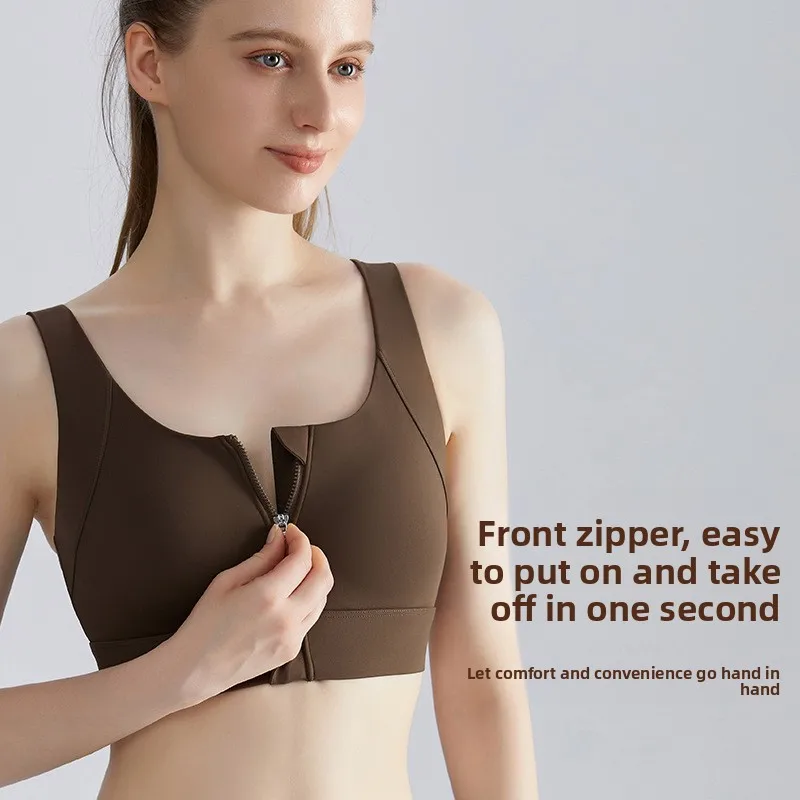 تصميم جديد الصيف قطعة واحدة عالية القوة مقاومة للصدمات ملابس داخلية رياضية سترة الجبهة زيبر يوغو الرياضة الصدرية مثير حمالات الصدر للنساء