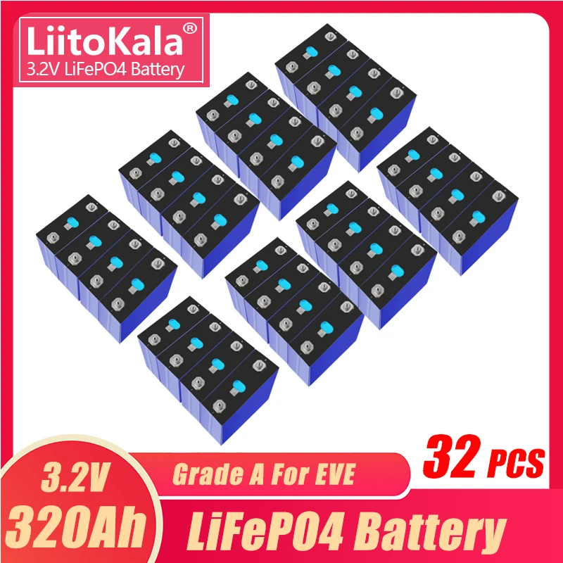 32PCS 3.2V 320AH Lifepo4 Battery LFP Cells Grade A 12V 24V 48V Rechargeable Battery Pack Deep Cycles With Busbars for Golf Cart