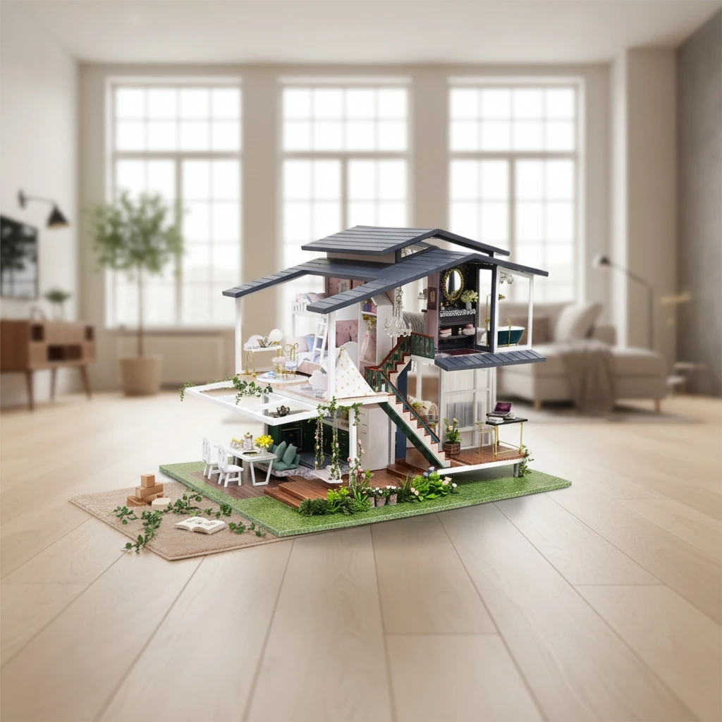 OUZEY DIY “Dream Cottage” Wooden Dollhouse Kit for Teens Adults - Romantic Miniature House Gift for Her