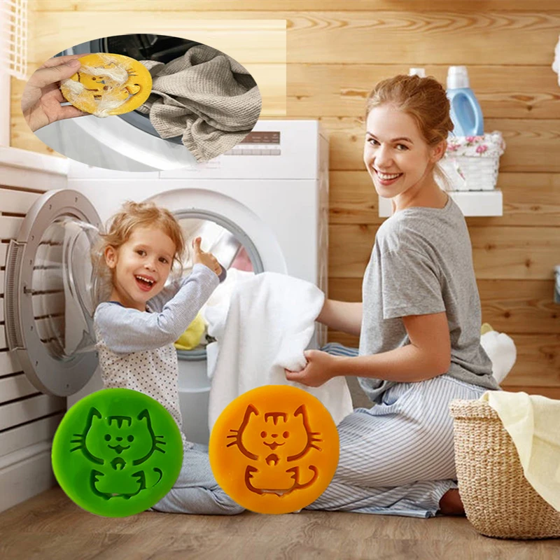 

Reusable Pet Hair Remover Cute Cat Shaped Fur Lint Removal Ball Washing Machine Silicone Double-sided Cleaning Ball