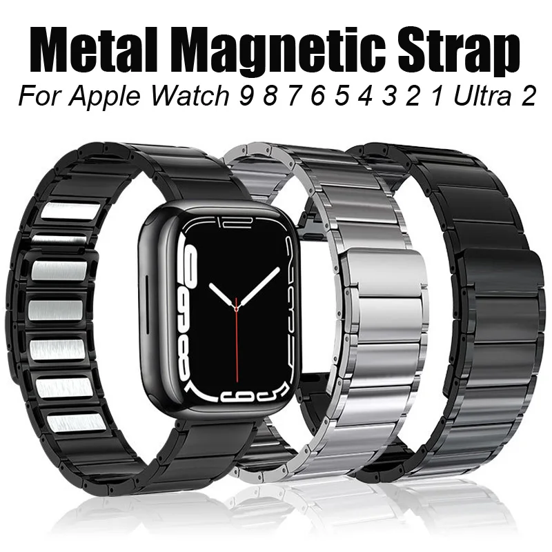 Magnetic Link Strap For Apple Watch Ultra 2 49mm Band Stainless Steel Bracelet for iWatch 10 9 8 7 6 46mm 42mm 41mm 45mm 40 44mm