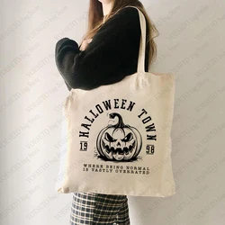 Canvas Shopping Bag Halloween Pumpkin Pattern Portable Shoulder Bag Trendy Large Capacity Women Tote Bag for Daily Life