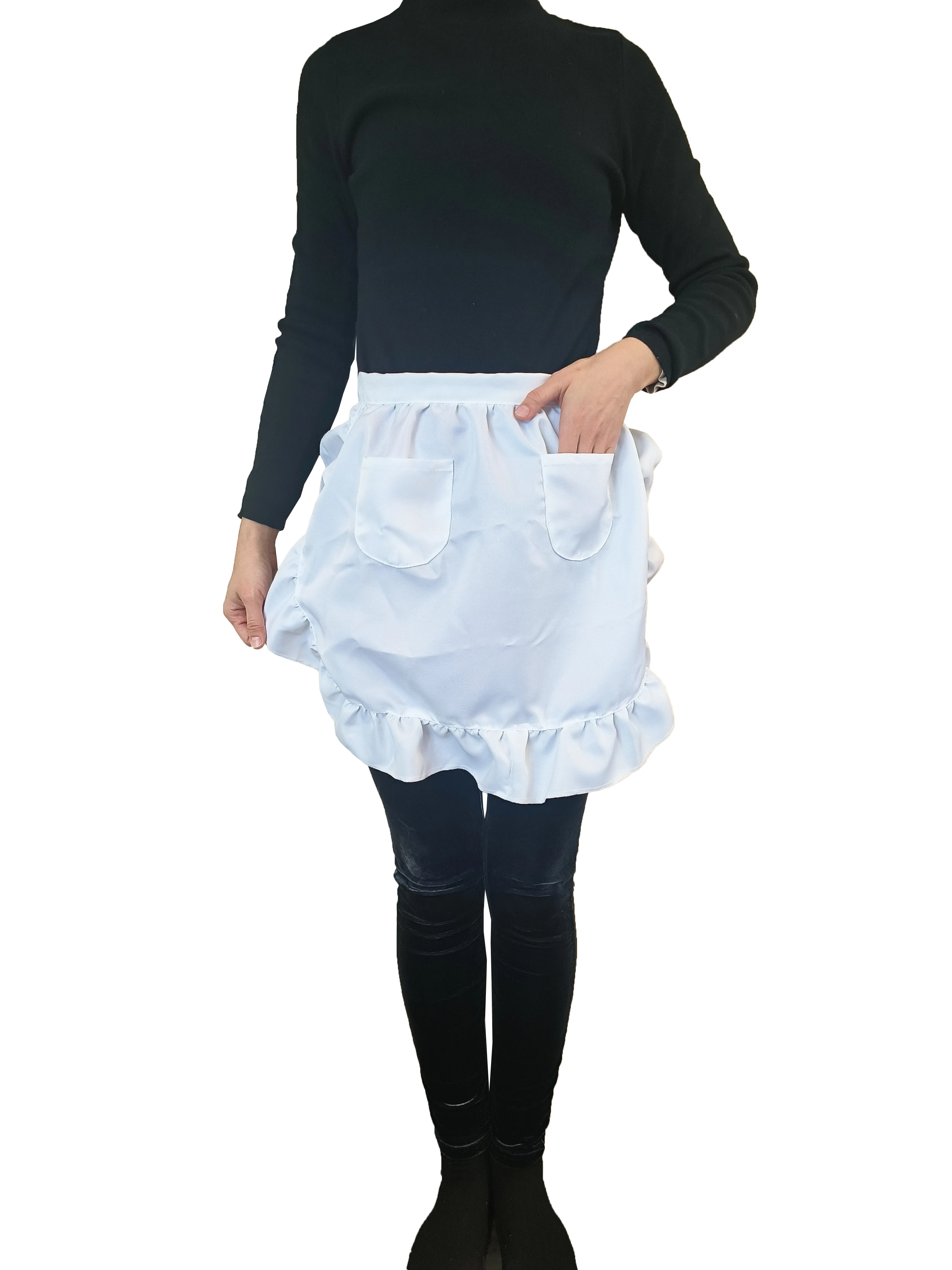 Lace Ruffle Apron White Half Waist Bistro Restaurant Halloween Maid Costume Accessories Women Cuisine Pinafore Apron