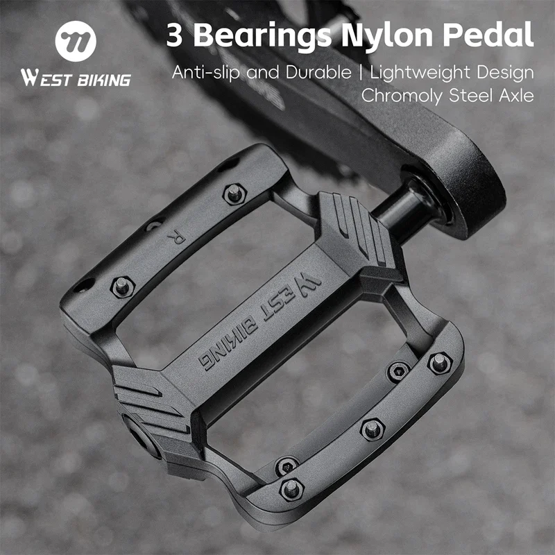 

WEST BIKING Bicycle Pedal 3 Bearing Nylon Cycling Platform Pedal Ultralight Anti-slip MTB Road Bike Pedals Cycling Accessories