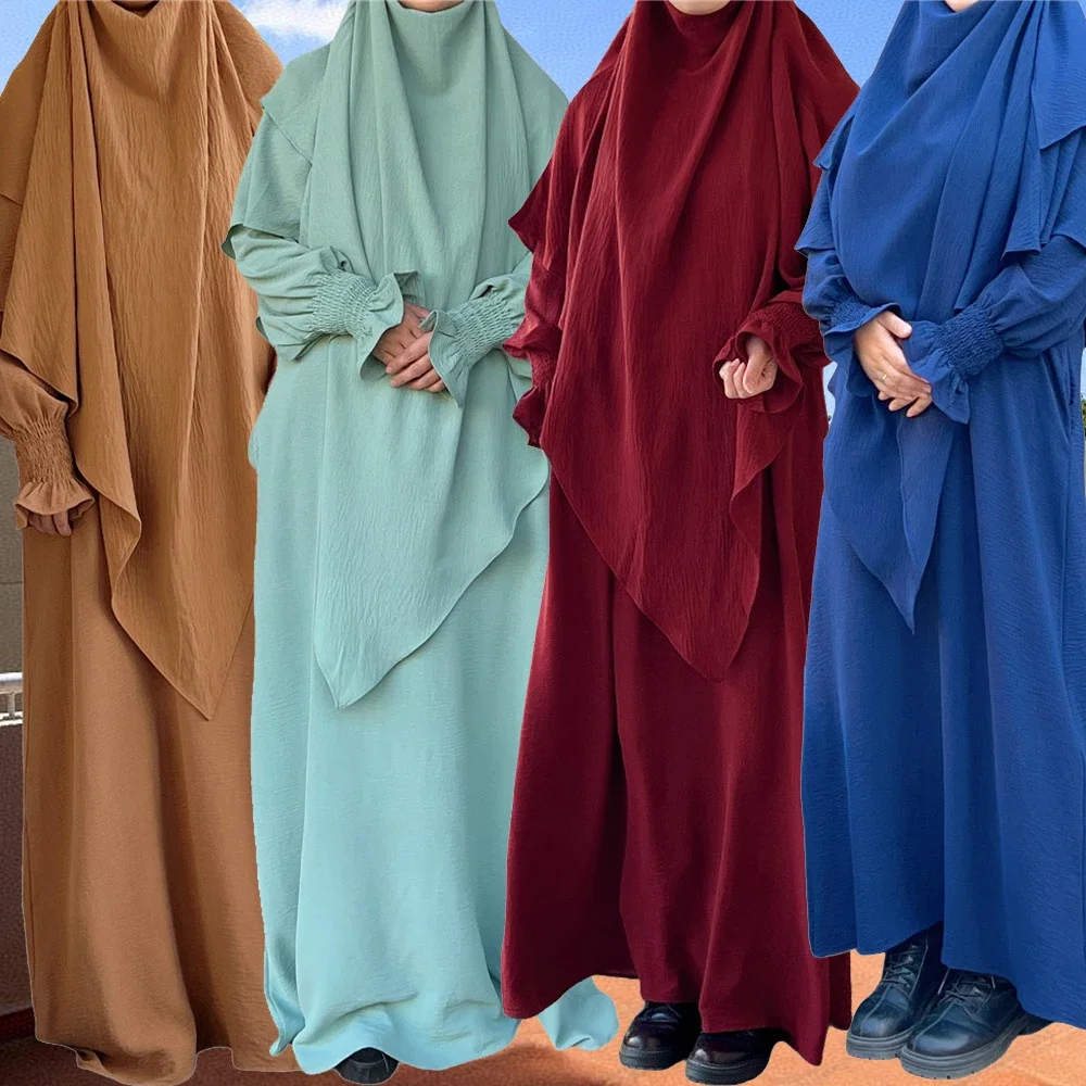 

2PCS Muslim Sets Women Prayer Garment Hooded Khimar Robe Islam Clothing Hijab Dress Niqab Abaya Burqa Kaftan Djellaba Jalabiya