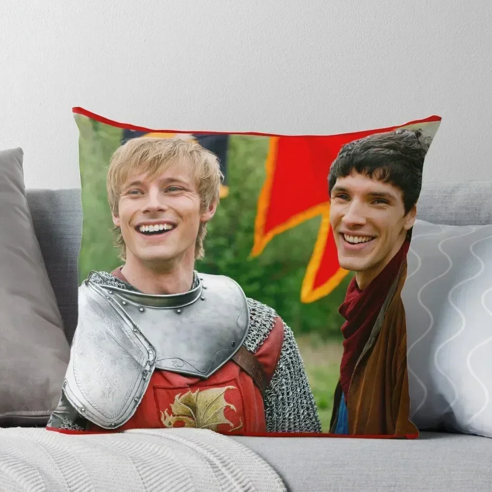 

Merlin and Arthur being dorks - Merthur - Throw Throw Pillow Room decorating items Plaid Sofa Sofas Covers pillow