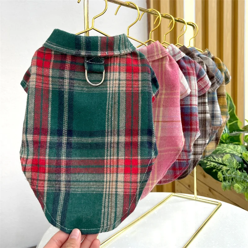 Plaid Dog Shirt With D-Ring 6 Colors Small Medium Dog Sweatshirt Tshirt Chihuahua Corgi Pet Dog Clothes Puppy Cat Hoody Shirt XL