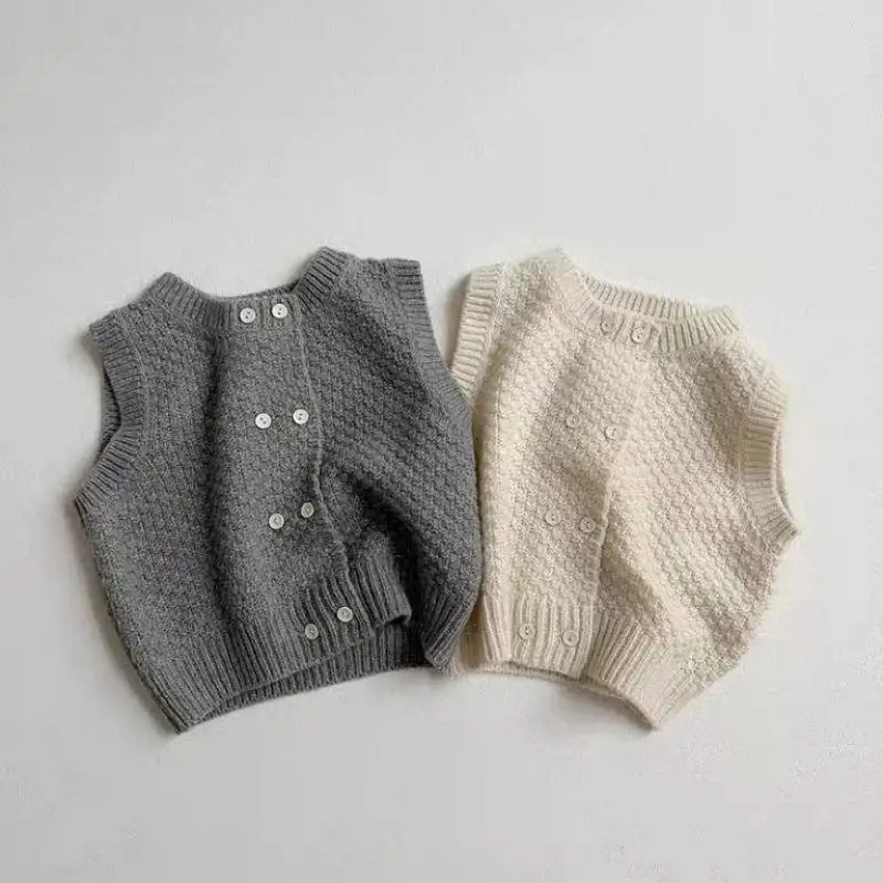 

2025 Autumn New Baby Sleeveless Knitted Vest Solid Boys Girls Versatile Sweater Coat Fashion Infant Toddler Vest Cardigan