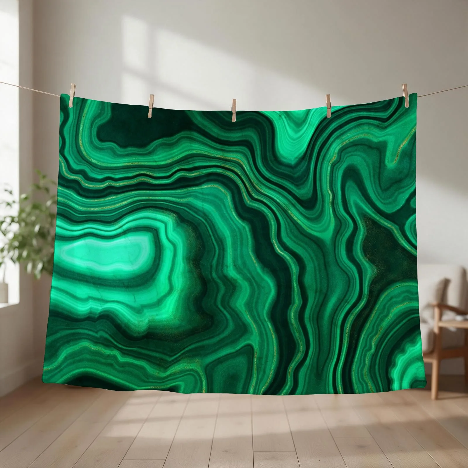 Malachite Green Faux Marble with Gold Veins III Throw Blanket for sofa For Sofa Thin Kid'S Large Blankets