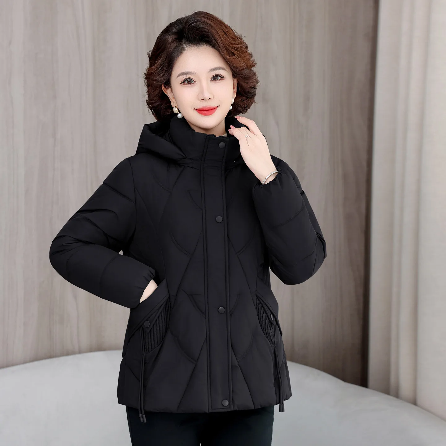 Short Parkas Coat Women Solid Jacket Detachable Hooded Zipper Pocket Long Sleeve Loose Fit Casual Office Lady 2025 Autumn Winter