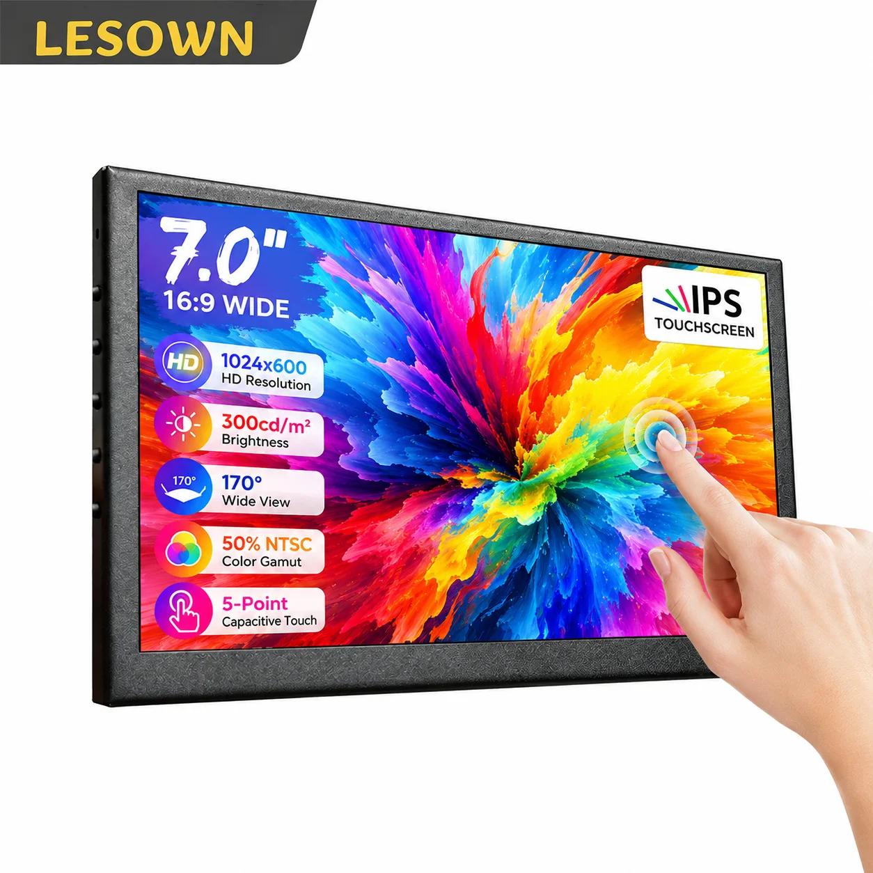 LESOWN 7" Gaming HDTV Monitor Portable Screen Driver-free Touch Panel for Console Setup Plug and Play Fast Connection