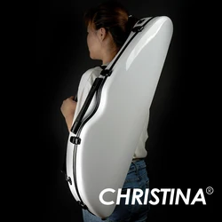 CHRISTINA Violin Case Widened Triangular Pure White 4/4 Size Lightweight Waterproof Hybrid Carbon Fiber Double Shoulder VB06