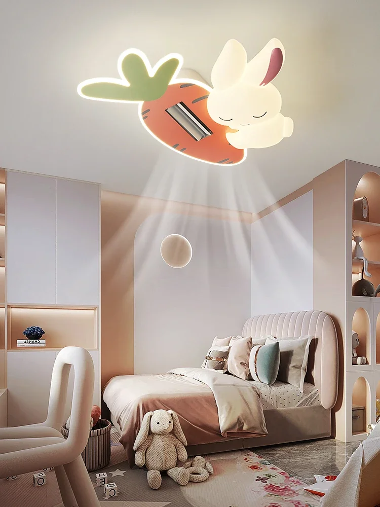 Lámpara de protección ocular para niños, lámpara de techo con forma de conejo, suave y sin aspas, estilo nórdico, para habitación de niño y niña, 220V