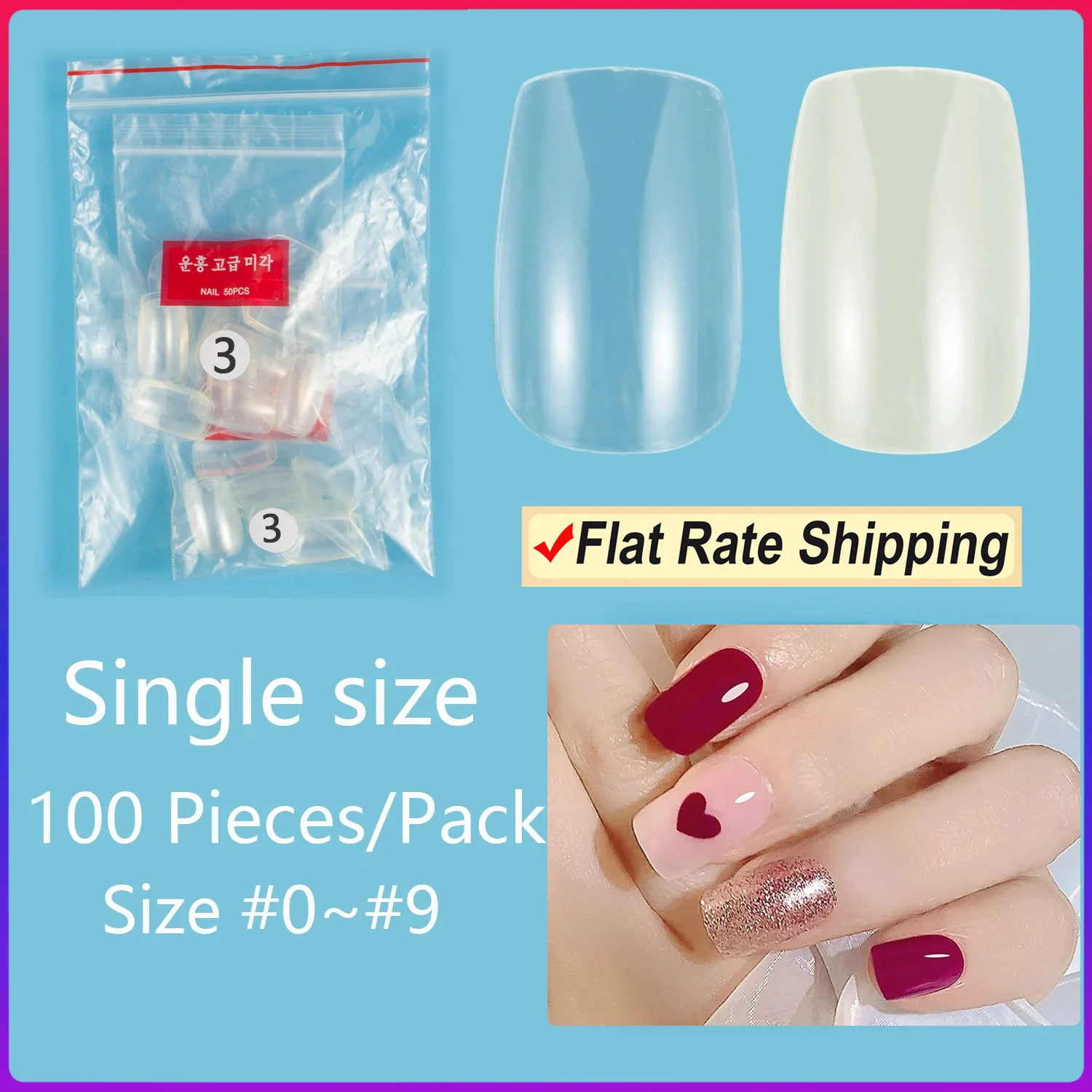 Middle Square Single Size 100 Pieces False Nail Tips Nail Recover Size 3 4 5 6 Fake Nails Full Cover Nail Tips Artifical Nails