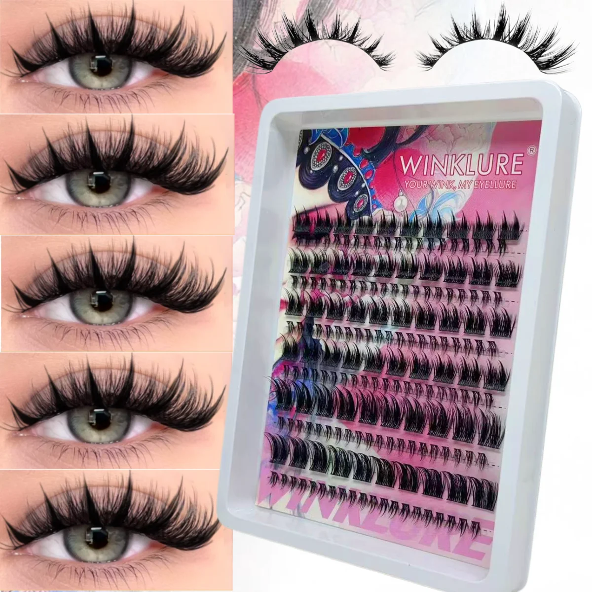 WINKLURE Manga Cat-Eye-Stil Wimpern, dünn, leicht, wiederverwendbar, Cluster-Wimpern, natürliche & glamouröse Wimpernverlängerungen – Detail 2