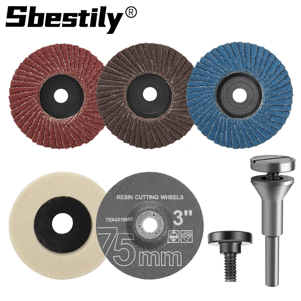 

5pcs 3inch 75mm Resin Cut Off Wheel Wool Polishing Wheel Flat Flap Discs With 1pc Mounting Mandrel For Angle Grinder Accessories