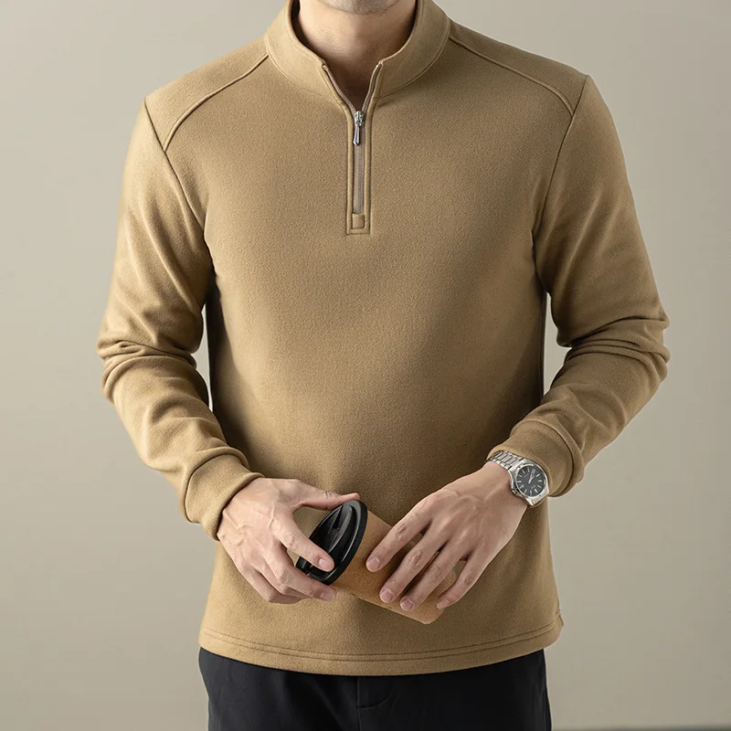 

Cashmere Mulberry Silk Sweater Men's 2025 Autumn and Winter New Stand-up Collar Zipper Solid Color Warm Base Men's Top