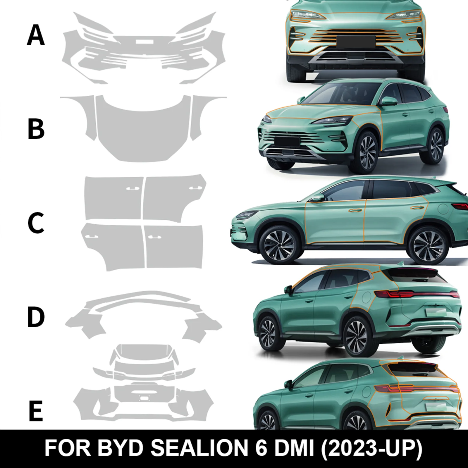 

For BYD SEALION 6 DMI 2023 2024 Car Paint Protection Film TPU Pre-cut Anti-scratch Body Sticker Repair Bra Kit Transparent