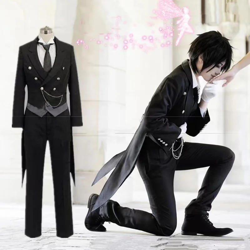 

Anime Black Butler Cosplay Costumes Kuroshitsuji Sebastian Michaelis Halloween Costumes Tuxedo Suit Wig Dress for Show Uniform