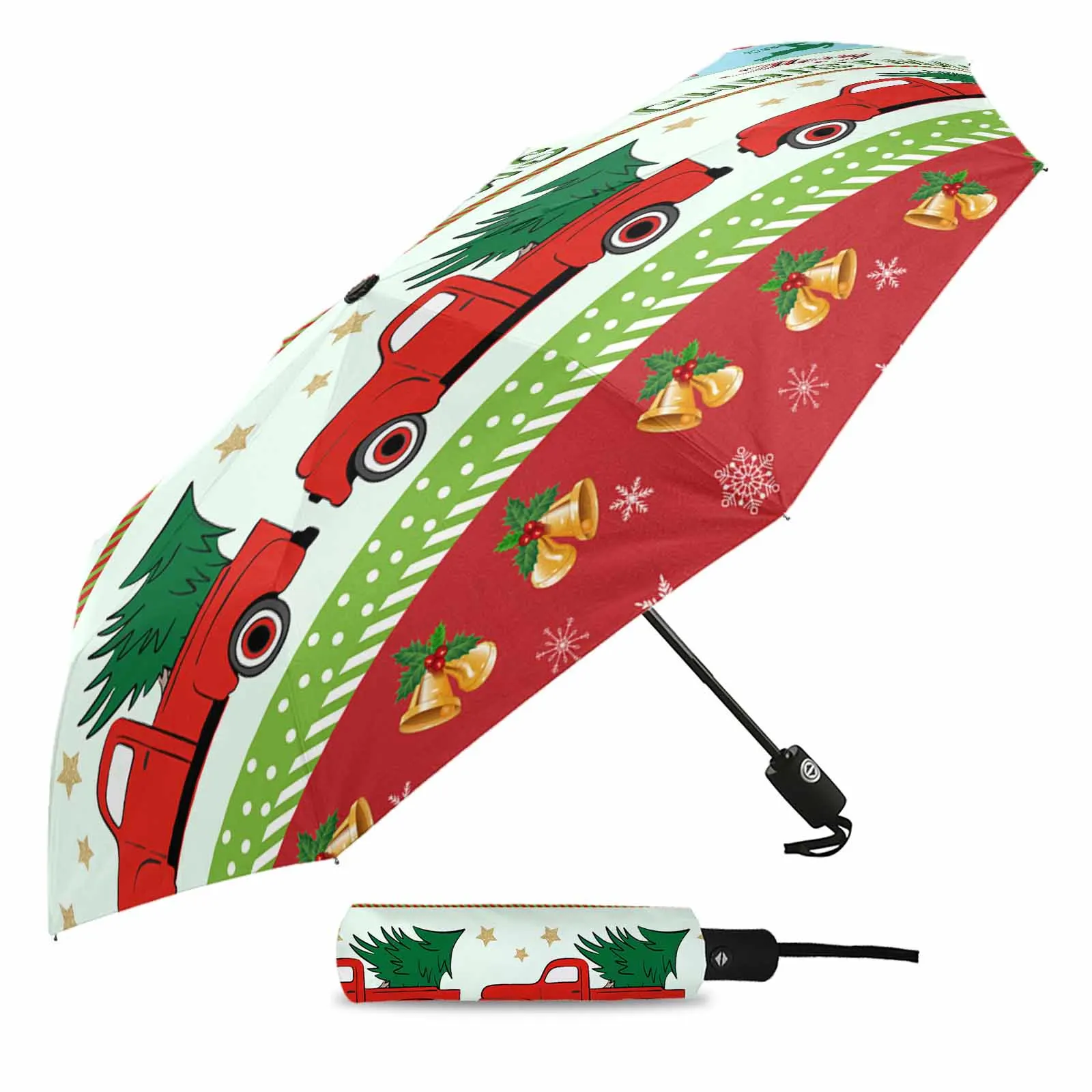 Car Christmas Deer Letter Snowflake Stripe Outdoor Fully-automatic Folding Eight Strands Umbrellas for Kids Printed Umbrella