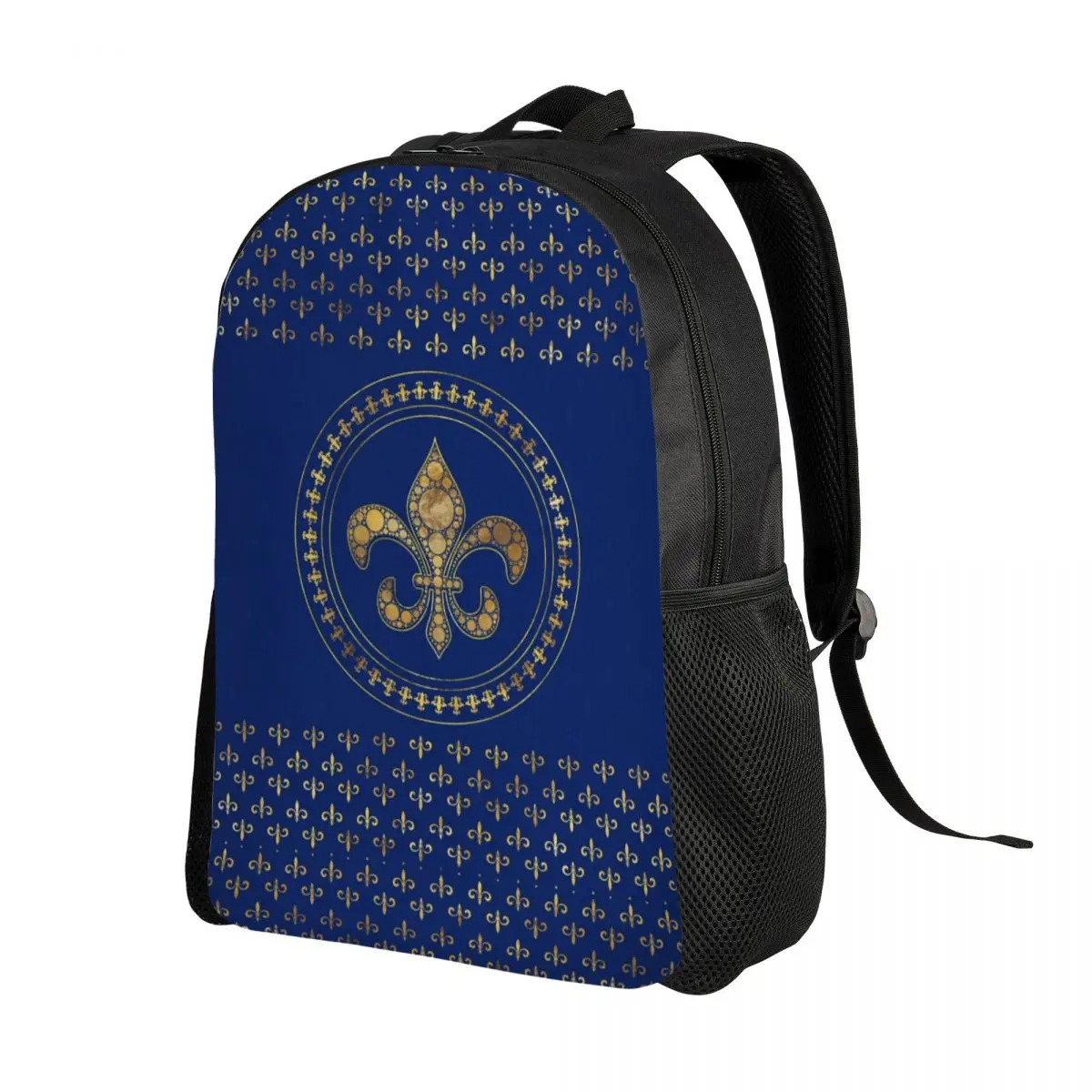 Fleur-De-Lys Gold And Royal Blue Backpacks Fleur De Lis Lily Flower College School Travel Bags Bookbag Fits 15 Inch Laptop