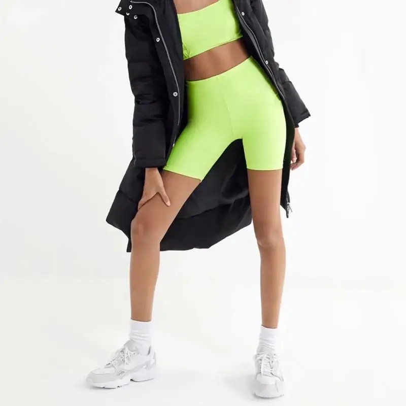 Reflective shorts women high waist shorts summer punk sweatpants biker shorts neon green orange Elastic waist black shorts