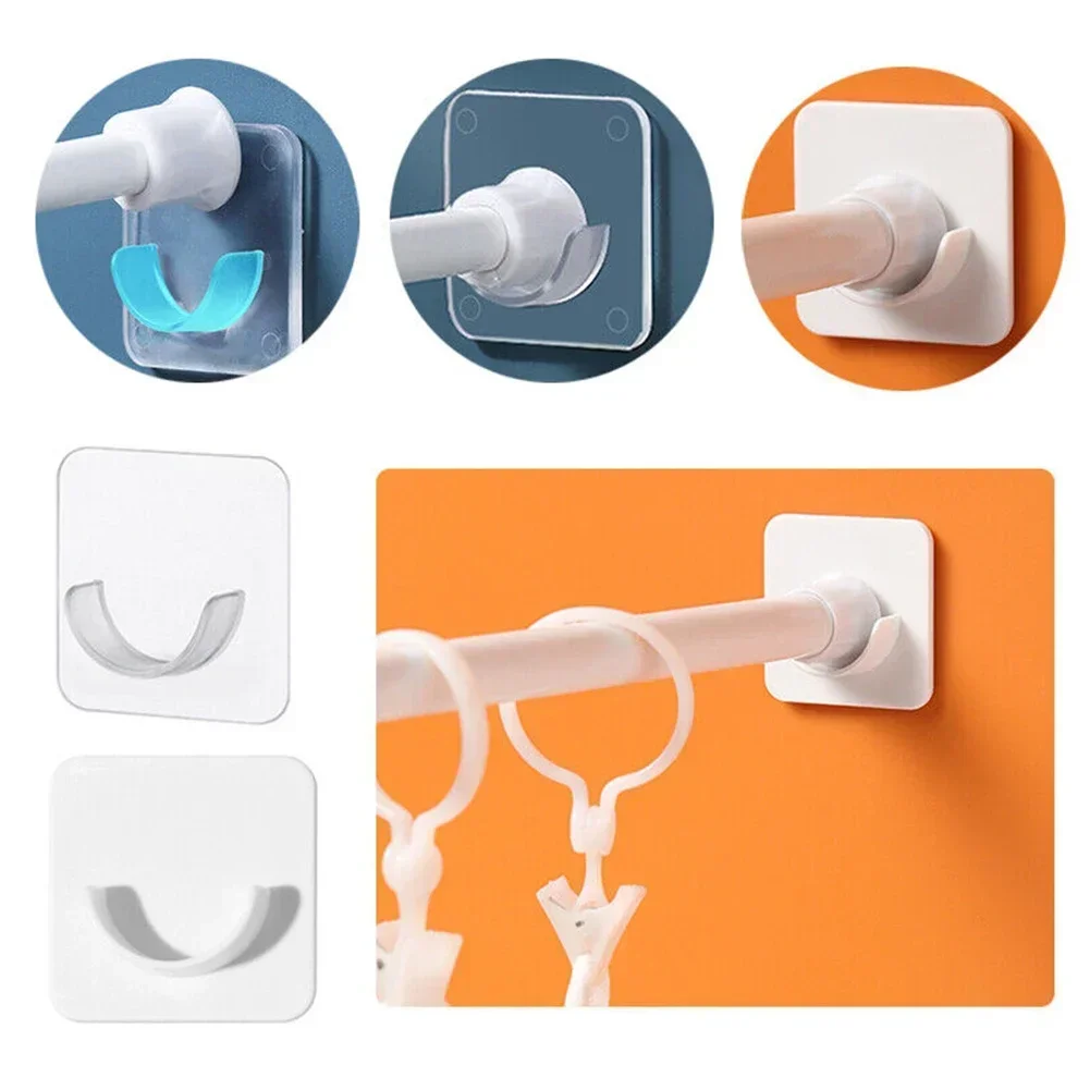 2PCS Adhesive Shower Curtain Rod Holder Wall Mounted Shower Rods Holder Drill Home Bathroom Accessories For Shower Curtain