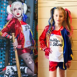 Suicide Squad Harley Quinn Suicide Square Clown Girl Boy Cosplay Costume Squad Quinn Monster Joker Jacket Suit Wig Adult