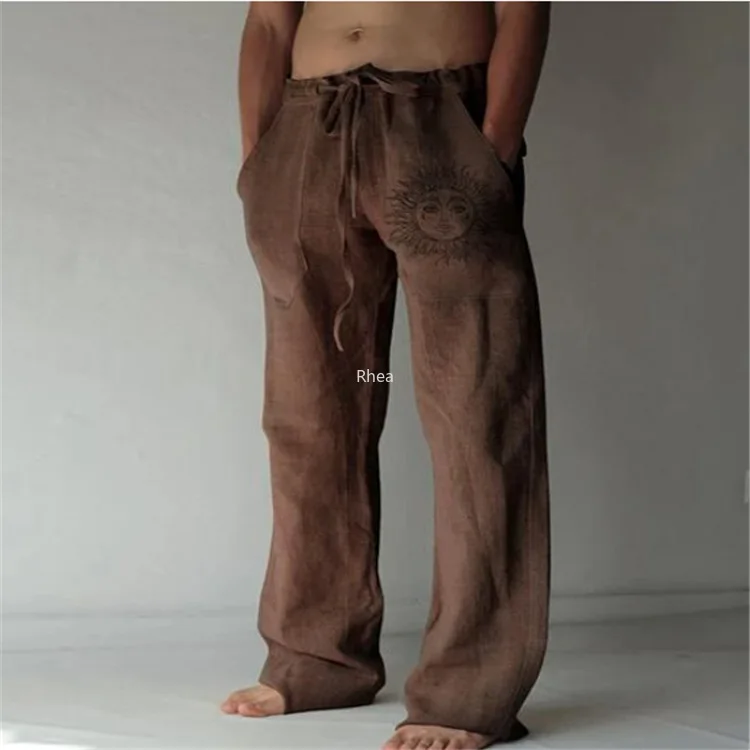 Pantalon large en lin surdimensionné pour hommes, olympiques médiévaux, pantalons de survêtement décontractés, streetwear, yoga, plage, vacances, cosplay