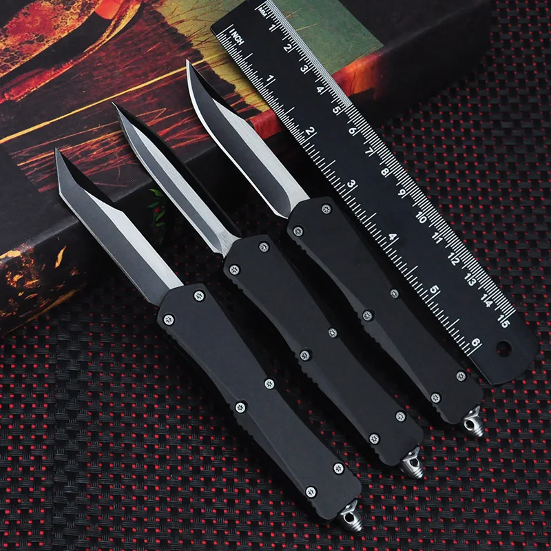 

Troo Series Knife Combat Micro OTF Tech Knife Don Black Double Edge D2 Blade EDC Self Defense Tactical Pocketknives A07