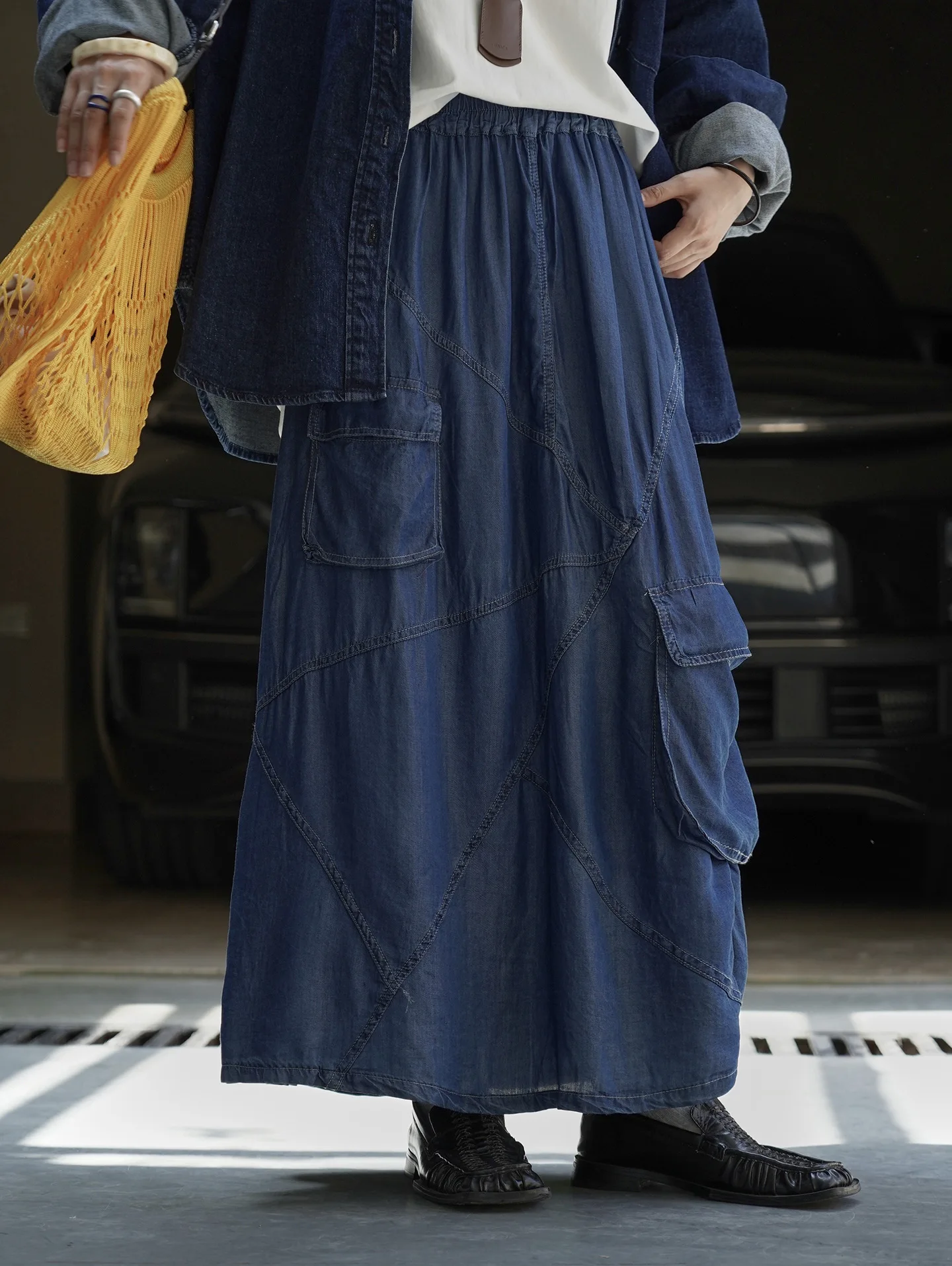 

Spring and Autumn Women's Casual Solid Color High Waist Loose Pocket Decorative Skirt