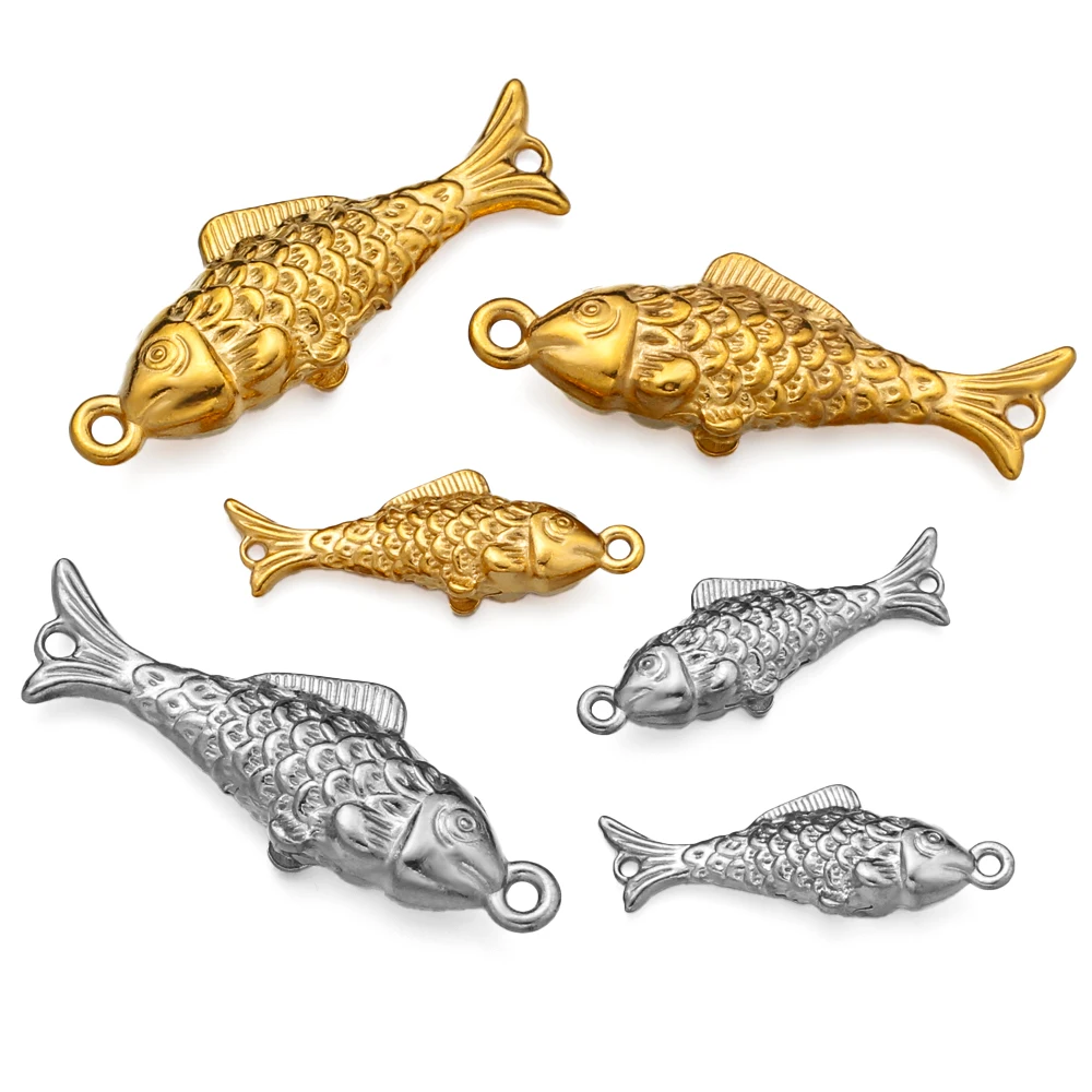 

5pcs Stainless Steel Double-hole Fish Connectors Gold Plated Pendant Charms for Diy Necklace Bracelet Earrings Jewelry Making