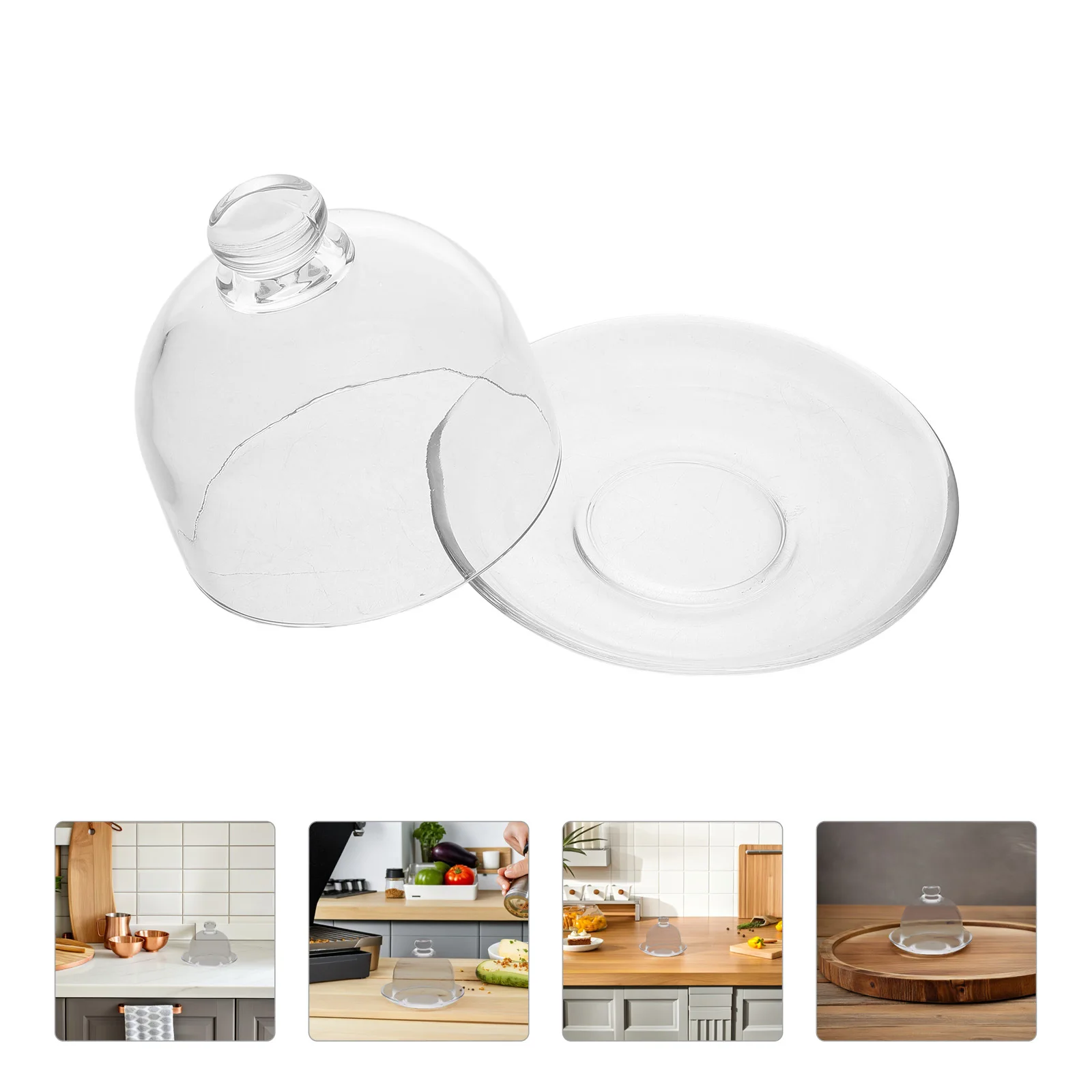 

Mini Transparent Glass Footed Serving Platter Dustproof Cover Elegant Dessert Tray Snack Plate Pastry Fruit Tray for Tea