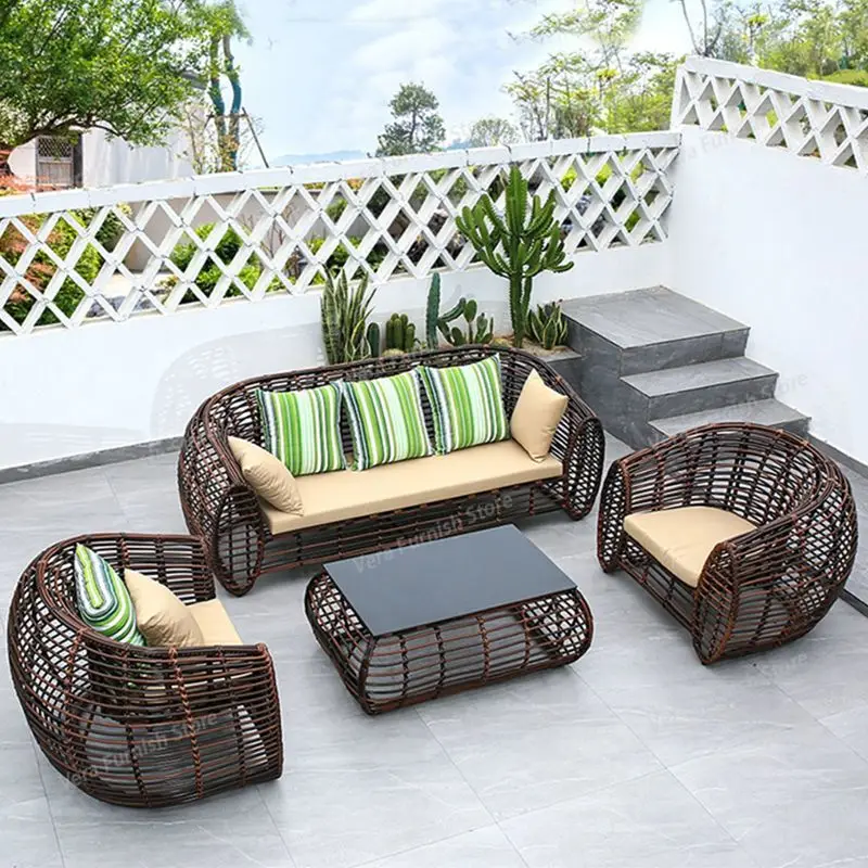 

Leisure Courtyard Garden Sofas Living Room Lawn Modern Restaurant Garden Sofas Homestay Pe Rattan Furniture Садовый Диван MHHYSF