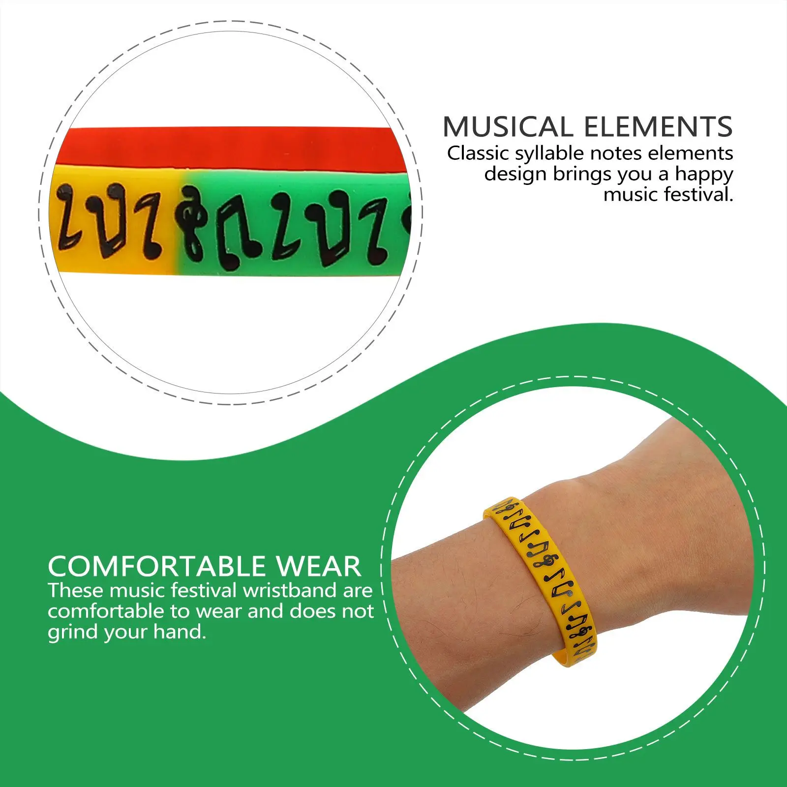 

10Pcs Electric Concert Wristbands Syllable Notes Design Silicone Bracelets Comfortable Music Festival Music Festival Bracelet