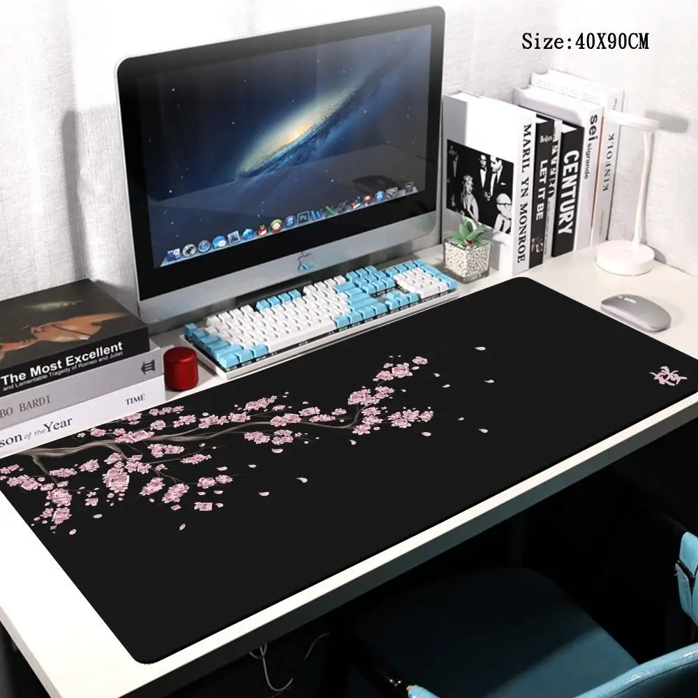 Japão Cherry Blossom Gaming Mouse Pad, Deskmat Gamer, Teclado, Deskmat Computador, Sakura, Anime, Escritório, Deskmat, Cinza