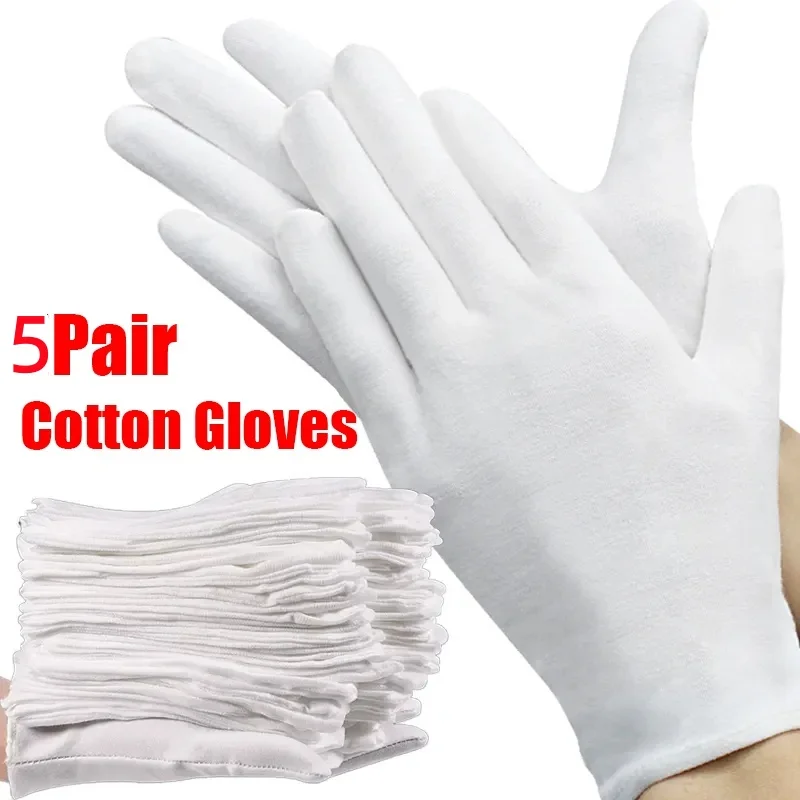 5pair White Pure Cotton Gloves Work Sweat-Absorbing Dust-Proof Gloves Hotel Taxi Etiquette Gloves Home Accessories