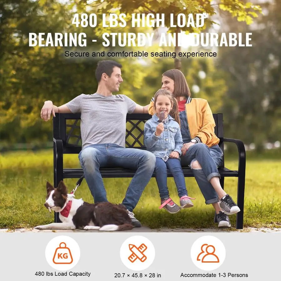 

Уличная скамейка, 46-дюймовая садовая скамейка с железным стальным каркасом, сетчатым узором и пластиковыми подлокотниками и спинкой, скамейка для патио и сада