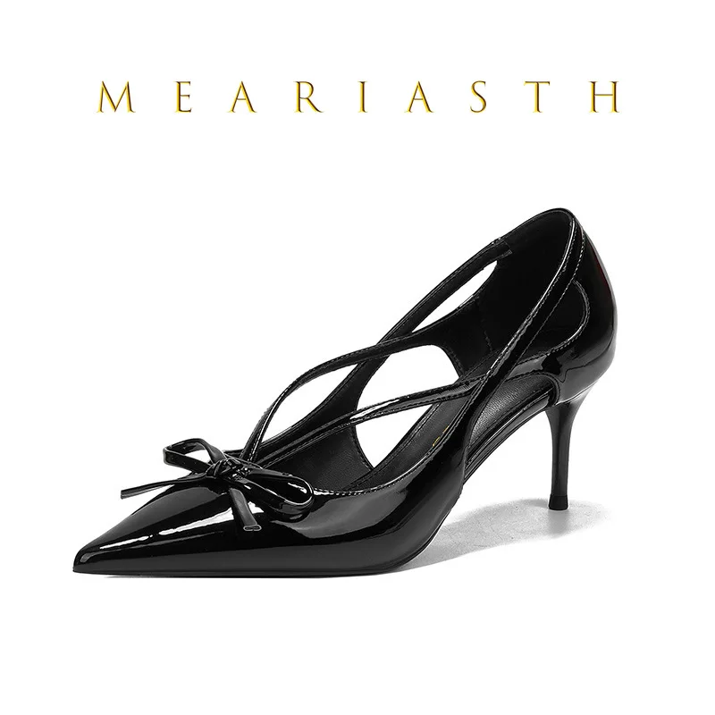 

2025 Designer Elegant Lady Pumps 6CM Stiletto Women Side Empty Dress Shoes Summer New Soft Leather Pointed Bow Black High Heels