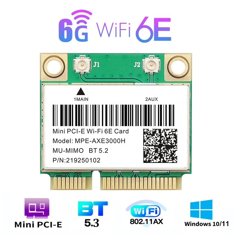 

WiFi 6E AX210HMW Mini PCI-E Wifi Card For AX210 5374Mbps Bluetooth 5.3 802.11ax 2.4G/5G/6G Wireless Adapter For Laptop Win 10 1