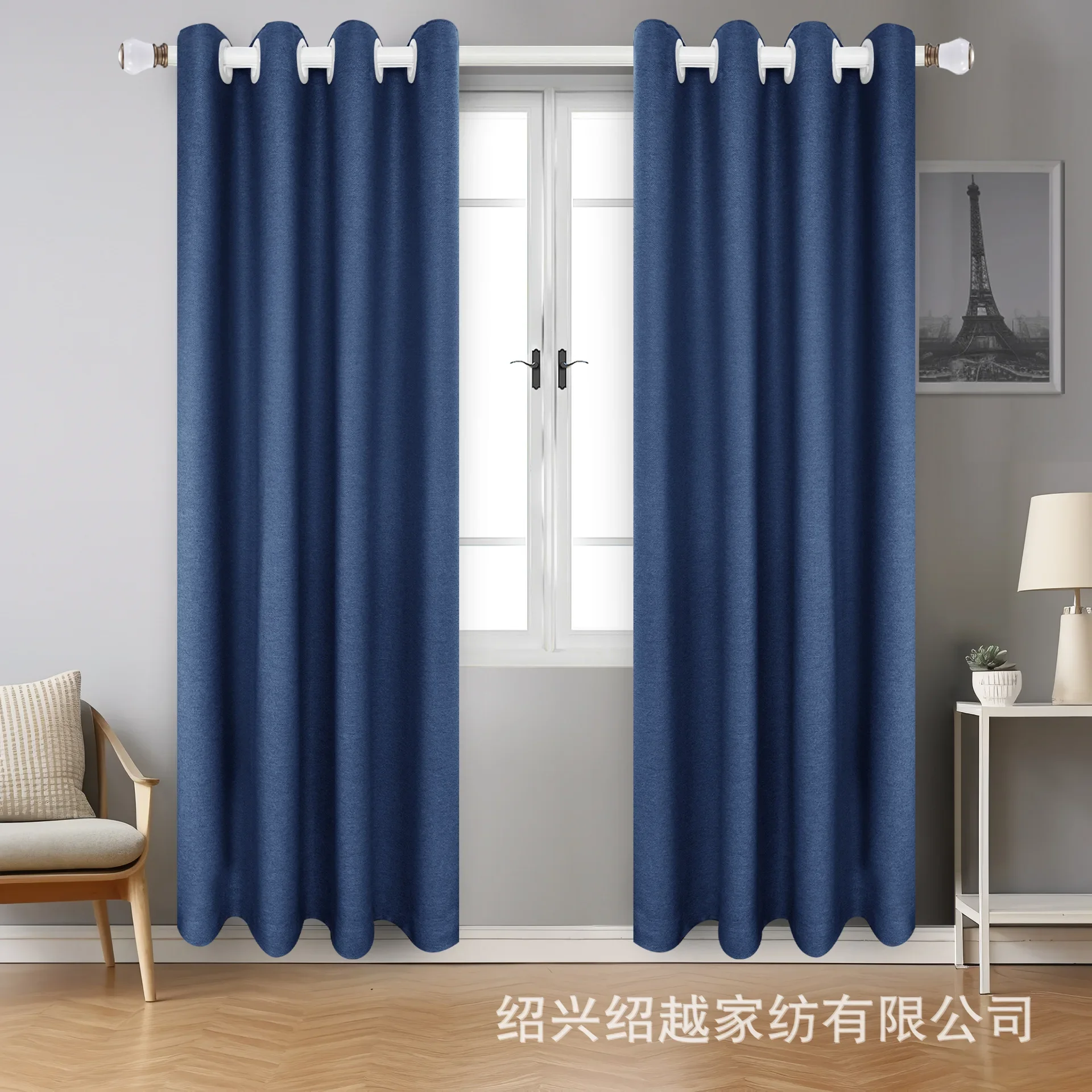 

N1062Curtain blackout foreign trade curtain fabric new double-sided linen perforated curtain