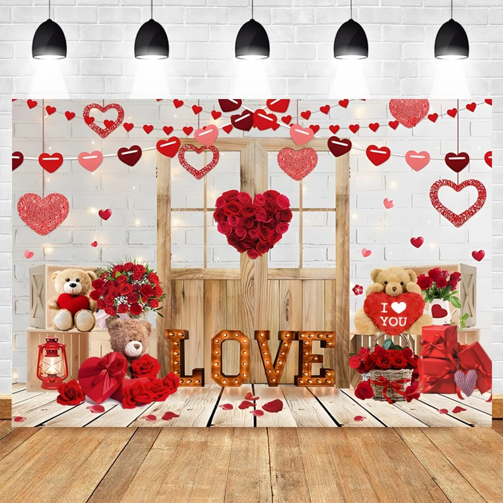 Valentine's Day Flowers Photography Backdrop Wedding Bridal Shower Love Heart Background Decor Banner Photoshoot Studio Props