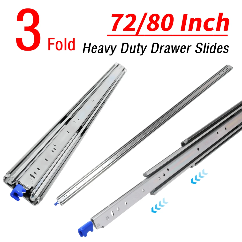 

Side Mount Industrial Slides with Lock 3-Fold Guide Rail Rust Proof Professional Drawer Runners for RV Truck Mechanical Cabinet