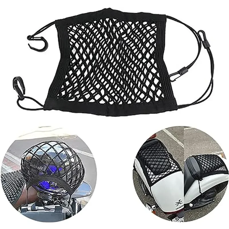 Filet de Chargement pour Moto, Haute artificiel asticité, Double Couche, pour Rangement de Casque, 10x11 Pouces, avec Crochets, Bagages