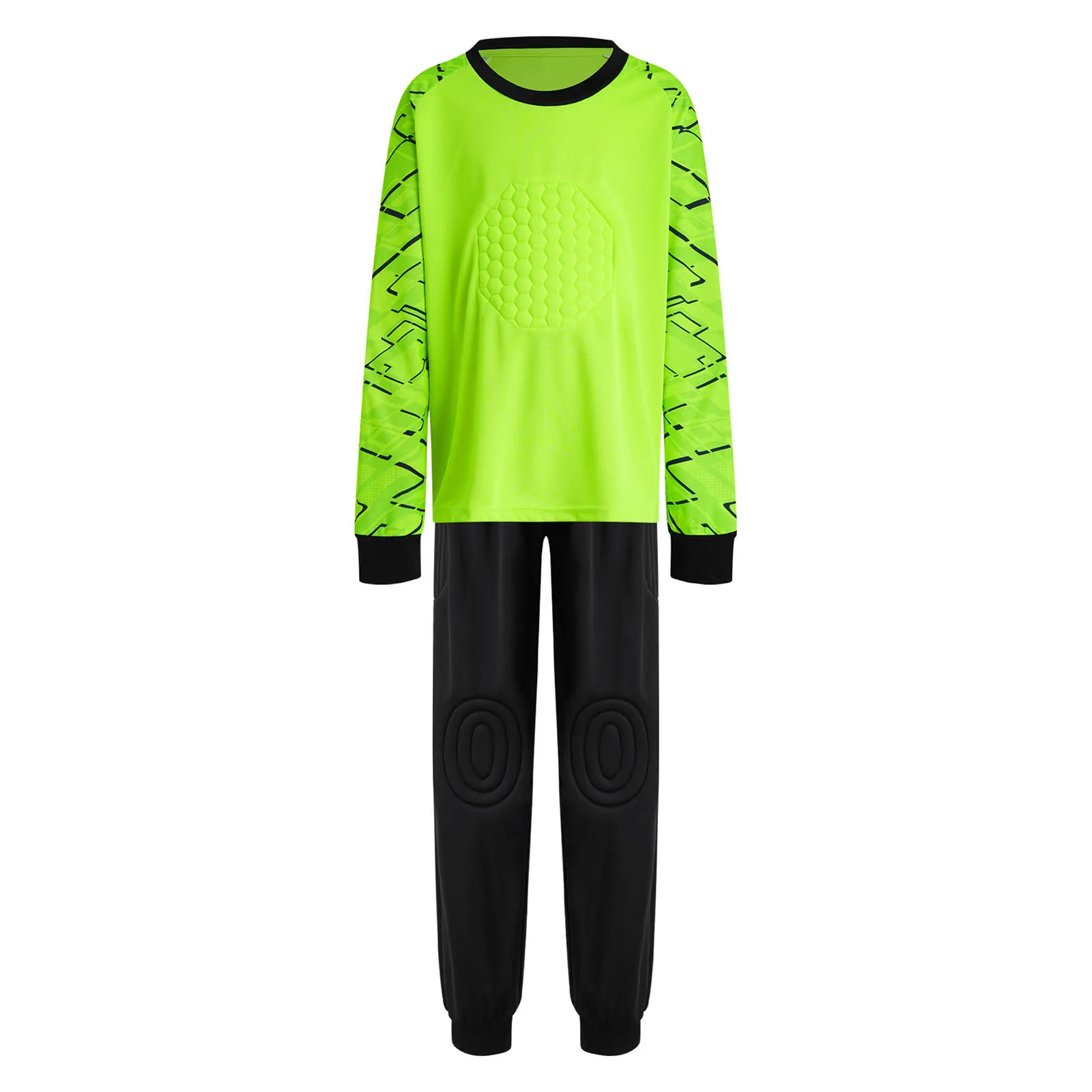 Kids Boys Girls Protective Pads Soccer Goalkeeper Set Goalie Uniform Jersey with Drawstring Pants Football Training Match Outfit
